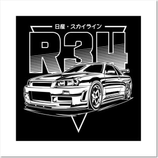 Skyline GTR R34 (White Print) Posters and Art